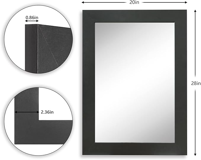 Syndra Rectangular Mirror with Frame Rustic 20x28‘’ Wall Mounted Rustic Vanity Mirror with Large Wood Frame Farmhouse Bathroom Mirror, for Bedroom, Living Room, Entryway Wall Decor(Black)