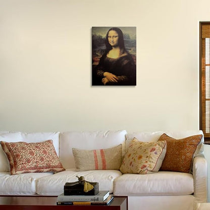 Funny Mona Lisa Canvas Wall Art Holding Her Nose with Clothespin Novelty Bathroom Wall Decor Framed Print Parody Stinky Joke Poster Artwork for Toilet Powder Room 12x16 Inches