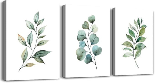 Green Leaf inspirational canvas Wall Art for Bedroom modern Canvas Prints Artwork Bathroom Wall Décor for Living Room Office Abstract Watercolor paintings 3 Piece Home Decoration kitchen wall painting