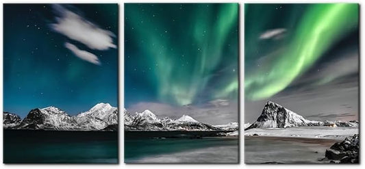 Pacimo Canvas Wall Art Aurora Scenery Painting on Canvas for Living Room Decoration Natural Landscape Canvas Painting for Bedroom Home Office Decor Stretched Framed Ready to Hang - 20"x28"x3 Panels