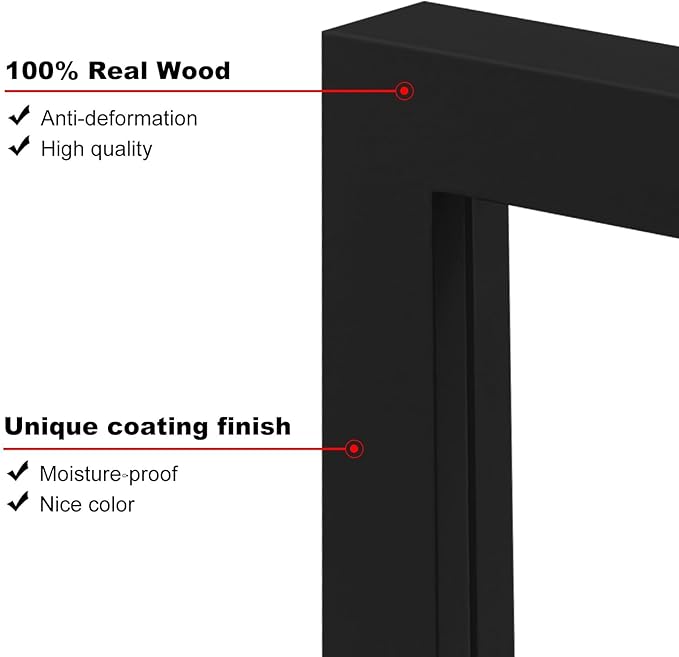 KINLINK 8x12 Picture Frame Black, Solid Wood Frames with Acrylic Plexiglass for Pictures 6x8 with Mat or 8x12 without Mat, Tabletop and Wall Display Photo Frame, Set of 4