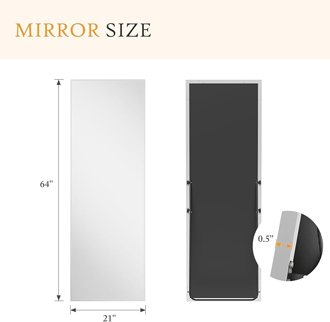NEWBULIG Full Length Mirror, Full Body Floor Mirror with Aluminum Alloy Thin Frame, Wall or Standing Mirror for Bedroom, Living Room, Dressing Room