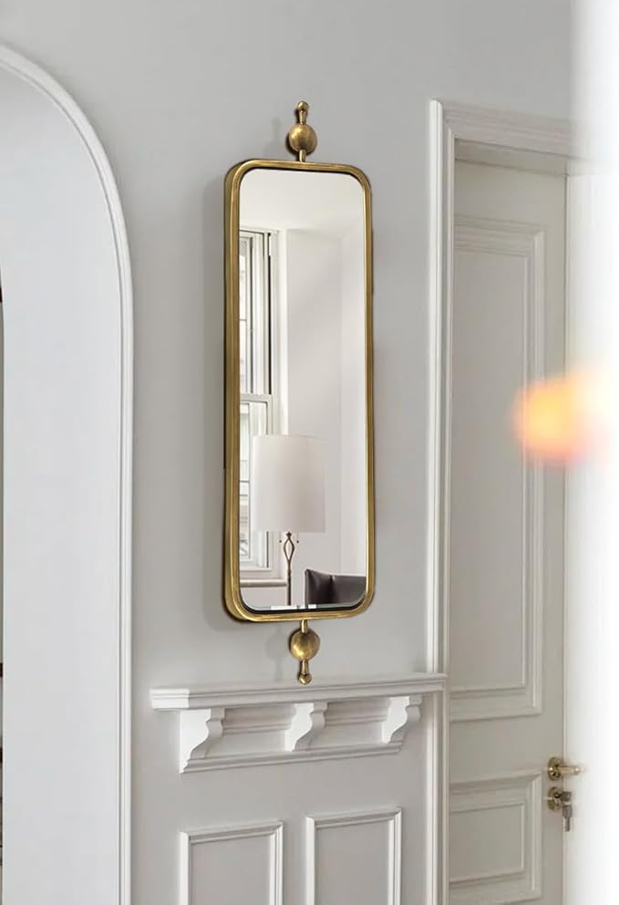 Gold Long Mirror for Skinny Entryway Living Room badroom,Full Lenth Thin Retangle Mirror with Round Corner 9" X 36‘