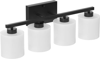 Honesorn 4-Light Vanity Lights, Matte Black with Frosted Shade & Nickel Finish, Modern Bathroom Over Mirror Lighting