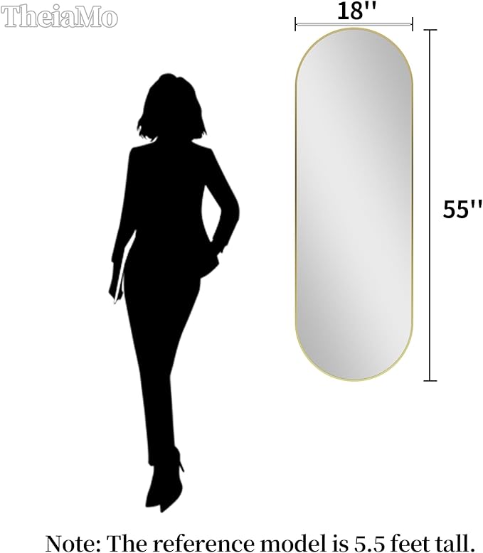 Oval Full Length Mirror, 55"×18" Wall-Mounted Mirror with Gold Frame in Shiny Gold, Ultra-Clear Explosion-Proof Dressing Mirror, Simple & Classic Deco for Cloakroom/Bedroom/Living Room