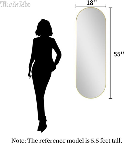 Oval Full Length Mirror, 55"×18" Wall-Mounted Mirror with Gold Frame in Shiny Gold, Ultra-Clear Explosion-Proof Dressing Mirror, Simple & Classic Deco for Cloakroom/Bedroom/Living Room