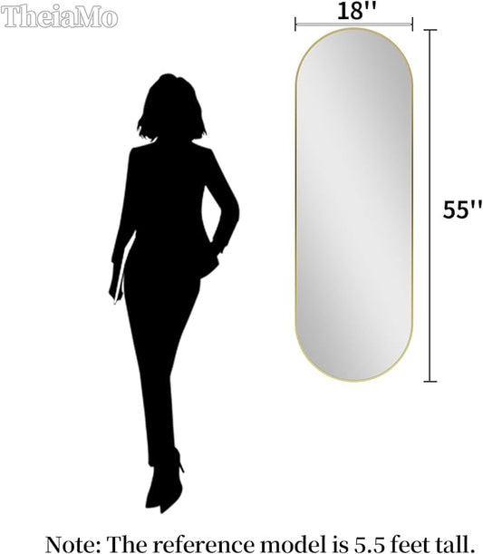 Oval Full Length Mirror, 55"×18" Wall-Mounted Mirror with Gold Frame in Shiny Gold, Ultra-Clear Explosion-Proof Dressing Mirror, Simple & Classic Deco for Cloakroom/Bedroom/Living Room