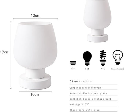 Touch Table Lamp with 3 Way Dimmable for Bedroom Nightlight Living Room, Modern Desk Lamp with LED Bulb, White Opal Glass Lamp Shade, Metal Base