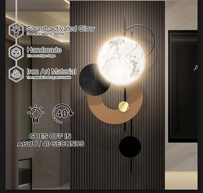 HEBOIX Large Metal Wall Decor with Light Modern Metal Wall Art 3D Wall Sculptures Handmade Wall Hanging Decoration for Living Room Dinning Room Bedroom Entryway Kitchen Office (22''Lx46''W-Light)