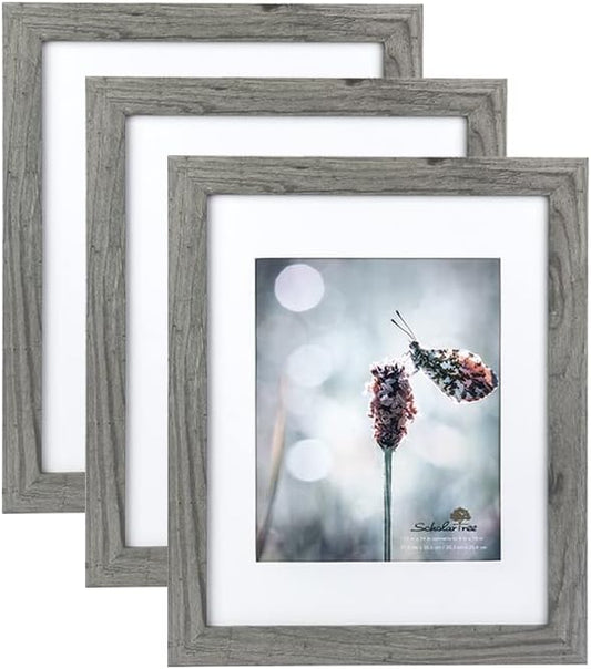 Grey 11x14 Picture Frame set of 3,Display 11x14 without Mat or 8x10 with Mat，Wall Gallery Photo Frames