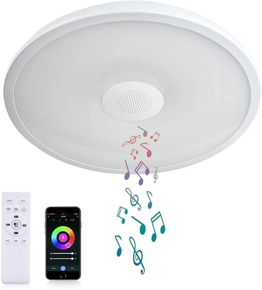 Smart Waterproof LED Flush Mount Ceiling Light Fixture,11 inch 18W,with Bluetooth Speaker,RGB Color Changing Function- Dimmable Lamp,Tuya Application Control-Compatible with Alexa Google Home