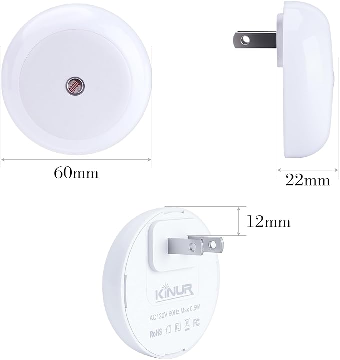 KINUR 6 Pack Night Light, LED Night Lights Plug into wall with Dusk to Dawn sensors, Plug in Night Lights for Kids Room, Bedroom, Bathroom, Baby Nursery,Stair Lights, Hallway Light, Daylight