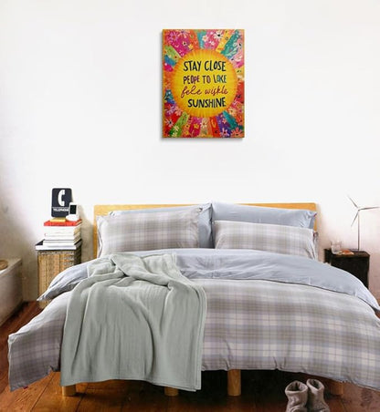 Inspirational Wall Decor,Stay Close to People Who Feel Like Sunshine Wall Art Canvas Framed Prints for Teen Girls Room Wall Decor 16x24 Inches