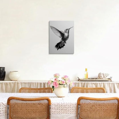 Black and White Hummingbird Canvas Wall Art Framed Detailed Pencil Drawing Print High Contrast Minimalist Bird Wall Decor Artwork Poster for Modern Home Office Decor 12x16 Inches