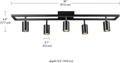 Globe Electric 5-Light Track Lighting, Adjustable Heads, Matte Black 36-Inch Dimmable Track Bar for Modern Kitchen, Living Room & Ceiling Lighting