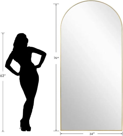 Dewfig Arched Full Length Mirror, 76"x34" Large Floor Mirror, Full Body Mirrors for Leaning or Hanging, Standing Mirrors for Bedroom, Living Room,Dressing Room, Aluminum Alloy Frame, Gold
