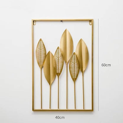 GSANMU Modern Metal leaf Wall Decor - 3 Pcs Yellow Large Hanging Wall Art Home Nature Decor for Indoor,Living Room, Office and Hotel 23.6×15.7 inch