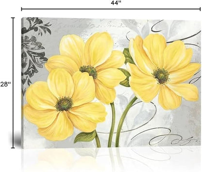 Yellow Flowers Wall Art for Bathroom Bedroom Living Room Office Abstract Print Canvas Home Decor Pictures Poster Large Painting Photo Framed Ready to Hang(28''H x 44''W)