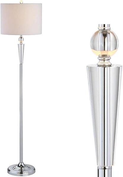 JONATHAN Y 59.5" Crystal and Chrome LED Floor Lamp, Modern Glam Column Standing Lamp with White Linen Drum Shade for Living Room, Bedroom, LED Bulb Included, UL Listed JYL2022A