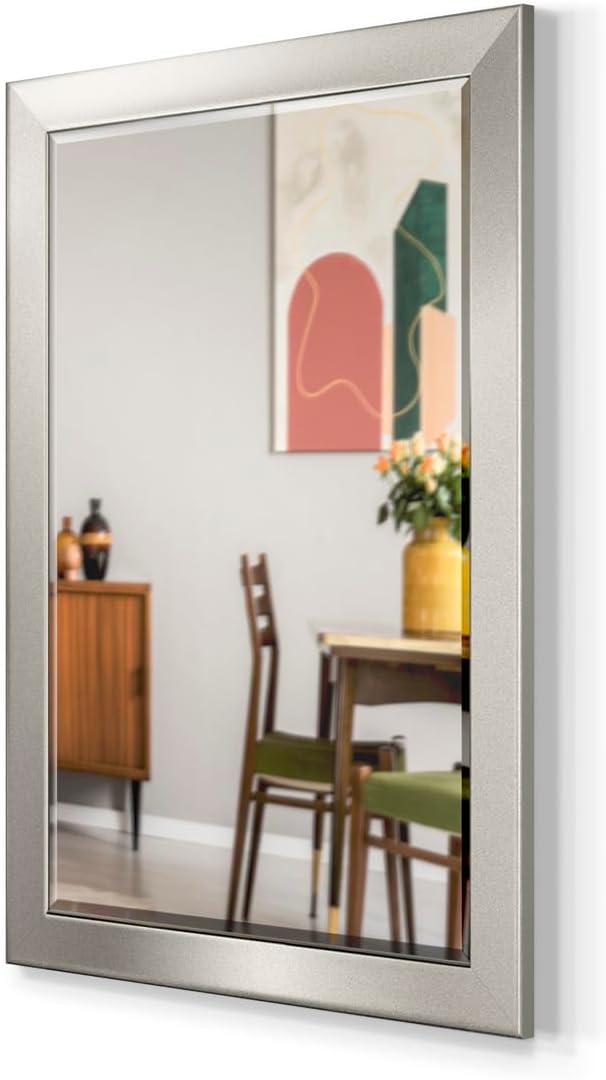 Renditions Gallery Rectangular Silver Wood Framed Body Mirror Verticle Or Horizontal Farmhouse Wall Mounted Vanity Mirror for Living Room Bedroom Home Decor - 41"x29" LT07