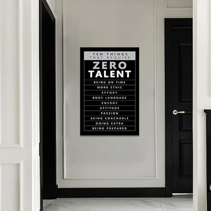 Black and White Inspirational Framed Office Wall Art Ten Things That Need Zero Talent Motivational Canvas Paintings Ready to Hang-24x36 inches