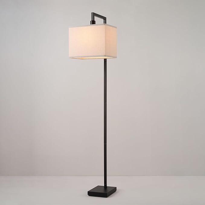 Globe Electric 61000052 60" Floor Lamp, Matte Black, Square White Fabric Shade, On/Off Rotary Switch on Socket, Square Rod, Reading Lamp, Home Office Accessories, Home Décor, Home Improvement