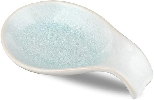 Nihow Ceramic Spoon Rest: 4 Inch Stable Utensil Rest - Heat Resistant Spoon Holder for Kitchen counter/Countertop/Stove Top - Dishwasher Safe - Elegant Green & White (1 PC)