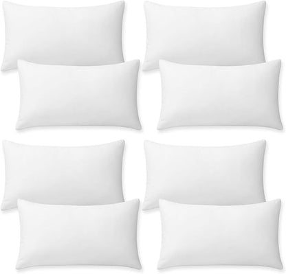 Yousoontic 8 Pack Throw Pillow Inserts 12 x 20 Inches Alternative Pillows White Fluffy Decorative Stuffer Cushion for Bed, Sofa, Couch and Indoors & Outdoors