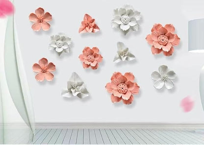 AMERRY 3D Wall Art Hanging Sculpture, Artificial Porcelain Flower Decor for Home Office (Orange Pink, Lily, 2.36")