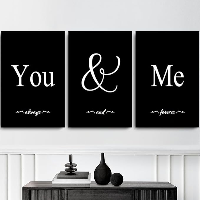 GUBIYU Set of 3 Framed Farmhouse You and Me Wall Art Above Bed Wall Decor for Bedroom 24"x36