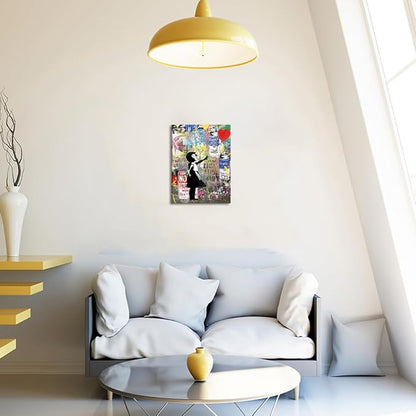 Yatsen Bridge Banksy Pop Street Graffiti Wall Art, Girl and Balloon Posters And Prints, Abstract Color Graffiti Art Canvas Paintings On the Wall Art Picture Home Decor - 12x16 inch
