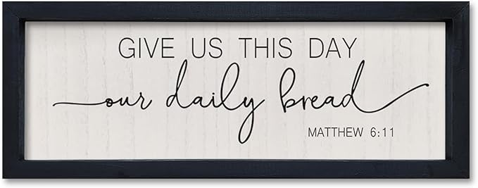 comurdyo Kitchen Simple Wall Decor Give Us This Day Our Daily Bread Sign 16"x6" Bible Verse Quotes Plaque Matthew 6:11 Christian Religious Praye Rustic Farmhouse Dining Room Wall Hanging (Black)