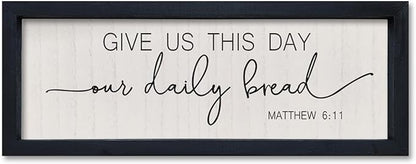 comurdyo Kitchen Simple Wall Decor Give Us This Day Our Daily Bread Sign 16"x6" Bible Verse Quotes Plaque Matthew 6:11 Christian Religious Praye Rustic Farmhouse Dining Room Wall Hanging (Black)