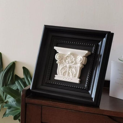 Elegant Black Framed Plaster Wall Art — 3D White Plaster Architectural Accent in Classic Frame, Small Decorative Shelf & Wall Decor for Living Room, Office, Entryway (8.7" x 8.7")