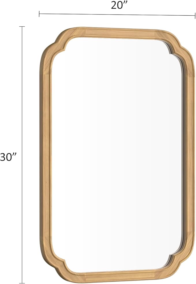 HOMECOOKIN Wood Bathroom Mirror for Wall Decor Arched Rounded Corner Rustic Wood Frame Wall Mirror Home Decorative for Vanity, Living Room, Bedroom, Entryway (20 x 30 inch, Natural)
