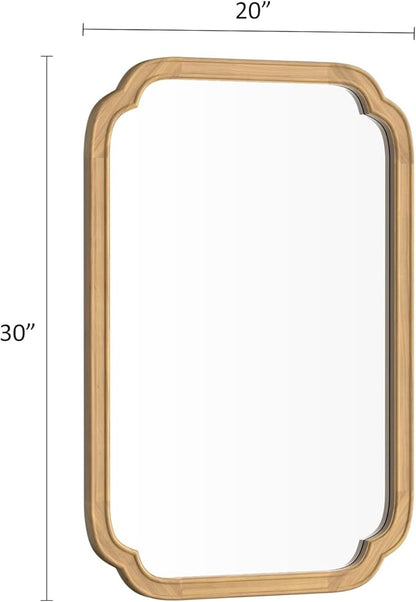 HOMECOOKIN Wood Bathroom Mirror for Wall Decor Arched Rounded Corner Rustic Wood Frame Wall Mirror Home Decorative for Vanity, Living Room, Bedroom, Entryway (20 x 30 inch, Natural)