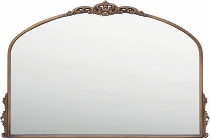 Vintage Gold Wall Mirror - 36x24 Inch, Baroque Arched Design, Ornate Crown Metal Frame, Distressed Gold Finish, Large Antique Decorative Mirror for Fireplace Mantle, Living Room, Bathroom, Entryway
