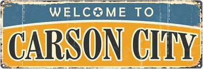 Welcome to US City Metal Wall Decor CARSON CITY Metal Tin Sign Decorative Plaque Farmhouse Country Home Decor 4" X 16"