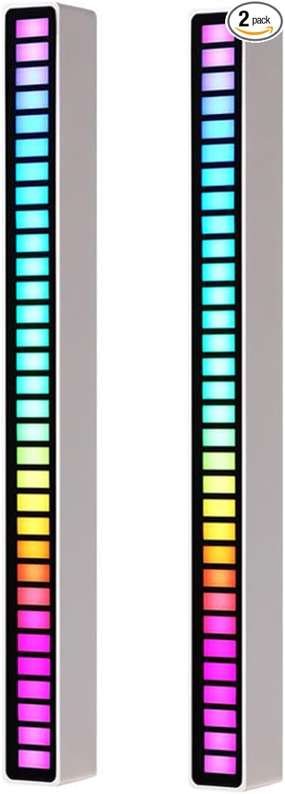 Kwak's Led Lights,Sound-Activated RGB LED Ambient Light - 8 Music Sync Modes, Rechargeable, Perfect for Car,TV and Gaming(2 pcs) (White)