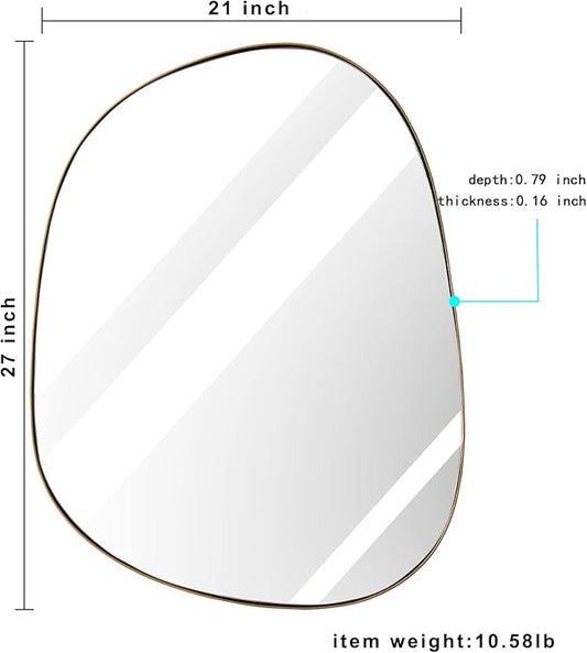 ELEHUME Asymmetrical Mirror for Wall Decor 21"*27", Modern Brass Framed Wall Mirror for Living Room Bathroom Bedroom Entryway ELE-STOU-0065G
