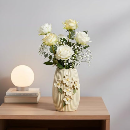 Yellow Ceramic Vase - 7 Inch Small Decorative Vases Home Decor, 3D Modern Flower Vase, Centerpiece Table, Shelf, Mantel, Kitchen, Living Room Decor