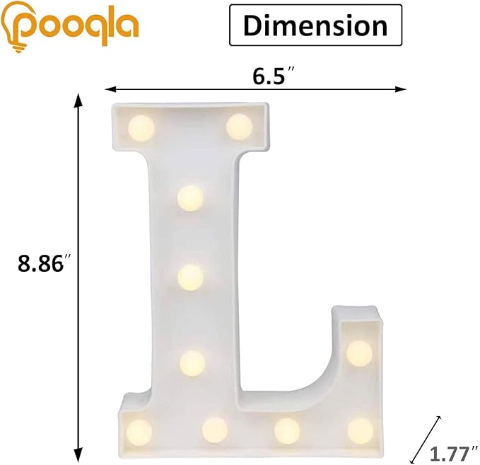 Pooqla LED Light Up Letters, Warm White and Colorful Lighted Marquee Letters with Remote, Lighted Letter for Party Birthday Decorations, Gift for Girls Boys Night Light, Wedding Home Decor, Letter L