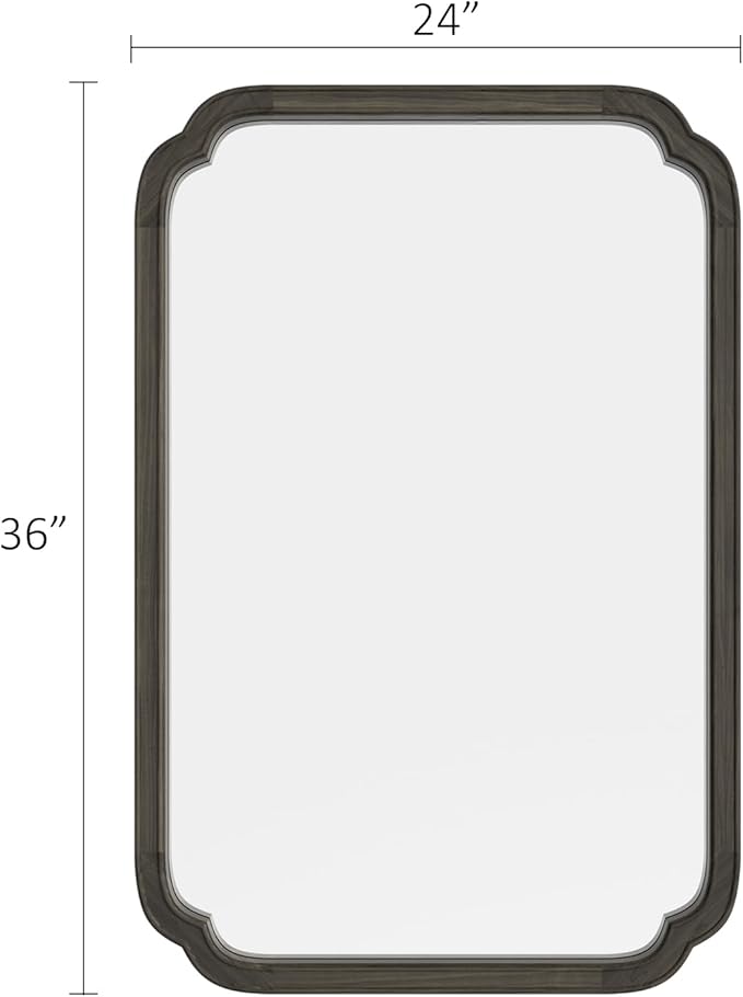 HOMECOOKIN Wood Bathroom Mirror for Wall Decor Arched Rounded Corner Rustic Wood Frame Wall Mirror Home Decorative for Vanity, Living Room, Bedroom, Entryway (24 x 36 inch, Black)