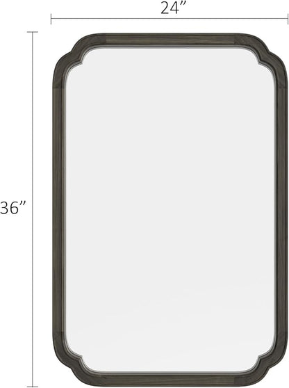 HOMECOOKIN Wood Bathroom Mirror for Wall Decor Arched Rounded Corner Rustic Wood Frame Wall Mirror Home Decorative for Vanity, Living Room, Bedroom, Entryway (24 x 36 inch, Black)