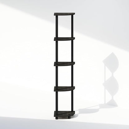Furinno Turn-N-Tube Storage Shelves, 5-Tier Book Shelf, Corner Shelf, Toolless Open Shelves, for Organization and Storage, Living Room, Home Office, Hallway, Bedroom, Espresso