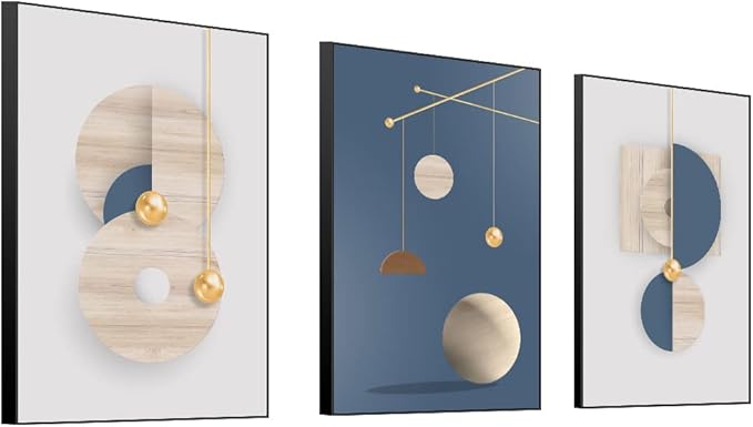 MPLONG 3 Pieces Framed Wall Art Canvas Print Set Minimalist Medieval Geometric Circle Abstract Illustration Modern Decor Multicolor Living Room Bedroom Office 20"x 28"x 3 Panels