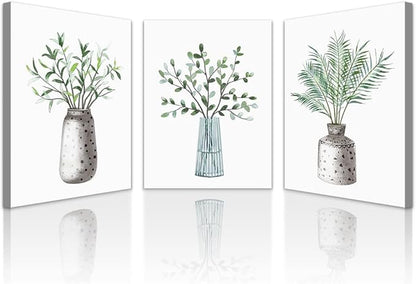 Lapremoly Family Canvas Wall Art For Kitchen Dining Room Wall Decor For Living Room Decoration For Office Vase Pictures Artwork Green Leaf Wall Paintings For Bedroom Home Walls Decor 3 Piece