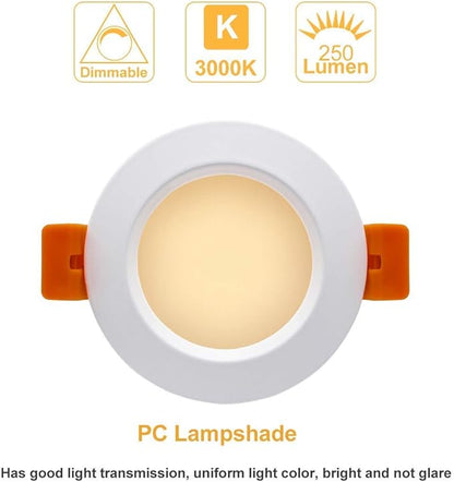 2 Inch LED Recessed Lighting, Dimmable Downlight 3W(35W Halogen Equivalent), CRI80, 3000K Warm White Ceiling Light with LED Driver(1 Pack)