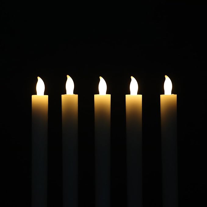 Rhytsing 10" Ivory Flameless Taper Candles with Timer, Battery Operated Dinner Candlesticks, Push-Activated, Textured Wax Finish, Warm White Light, Remote & 10 Batteries Included - Set of 5