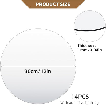 Acrylic Round Mirrors, 12 inch Circle Mirror Tiles Self Adhesive Mirror Stickers for Wall Home Living Room Bedroom Decor, Small Mirrors for Crafts (14, 12 inch/30cm)